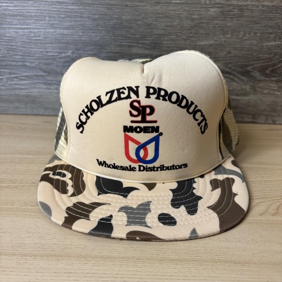 Winner Other - Vintage MOEN Scholzen Products Hat Cap Snap Back Tan Camo Trucker Mesh
